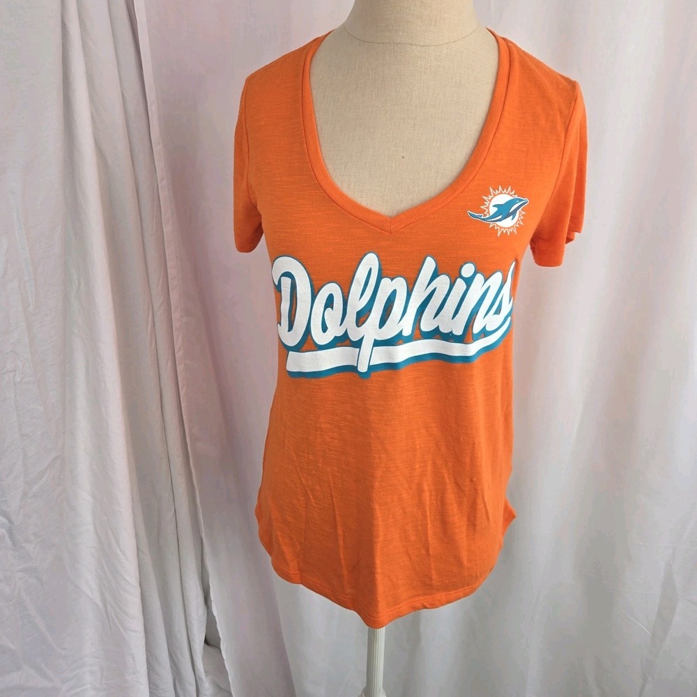 Miami Dolphins NFL Team Apparel Womens Size S V Neck T-shirt Orange Football